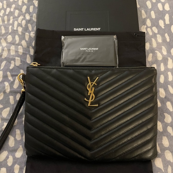 Saint Laurent Handbags - Black quilted Saint Laurent zip wristlet